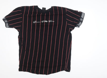 Crosshatch CRS55 Mens Black Red Striped Crew Neck T-Shirt XXL