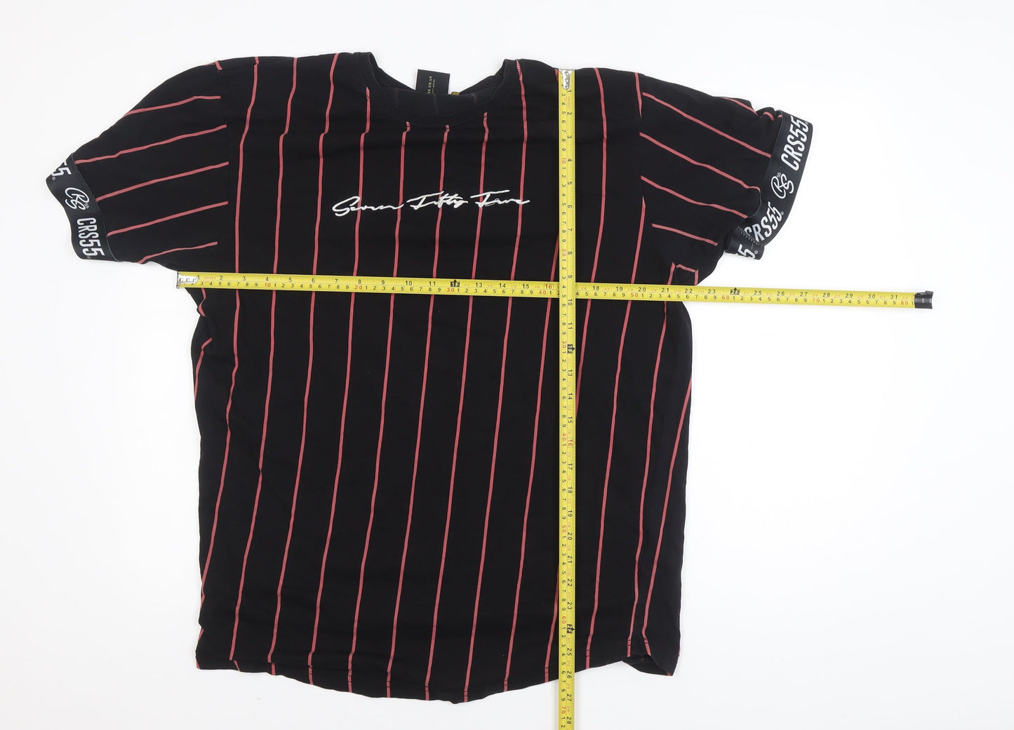 Crosshatch CRS55 Mens Black Red Striped Crew Neck T-Shirt XXL