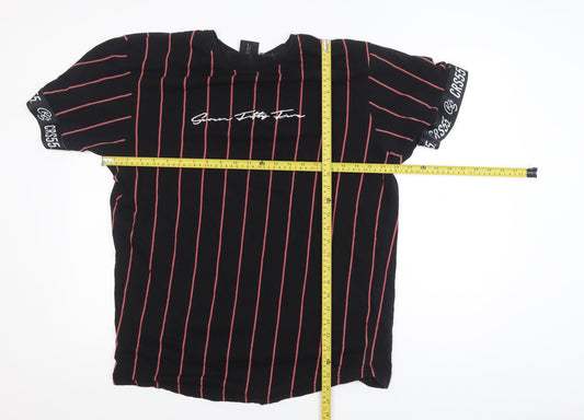 Crosshatch CRS55 Mens Black Red Striped Crew Neck T-Shirt XXL