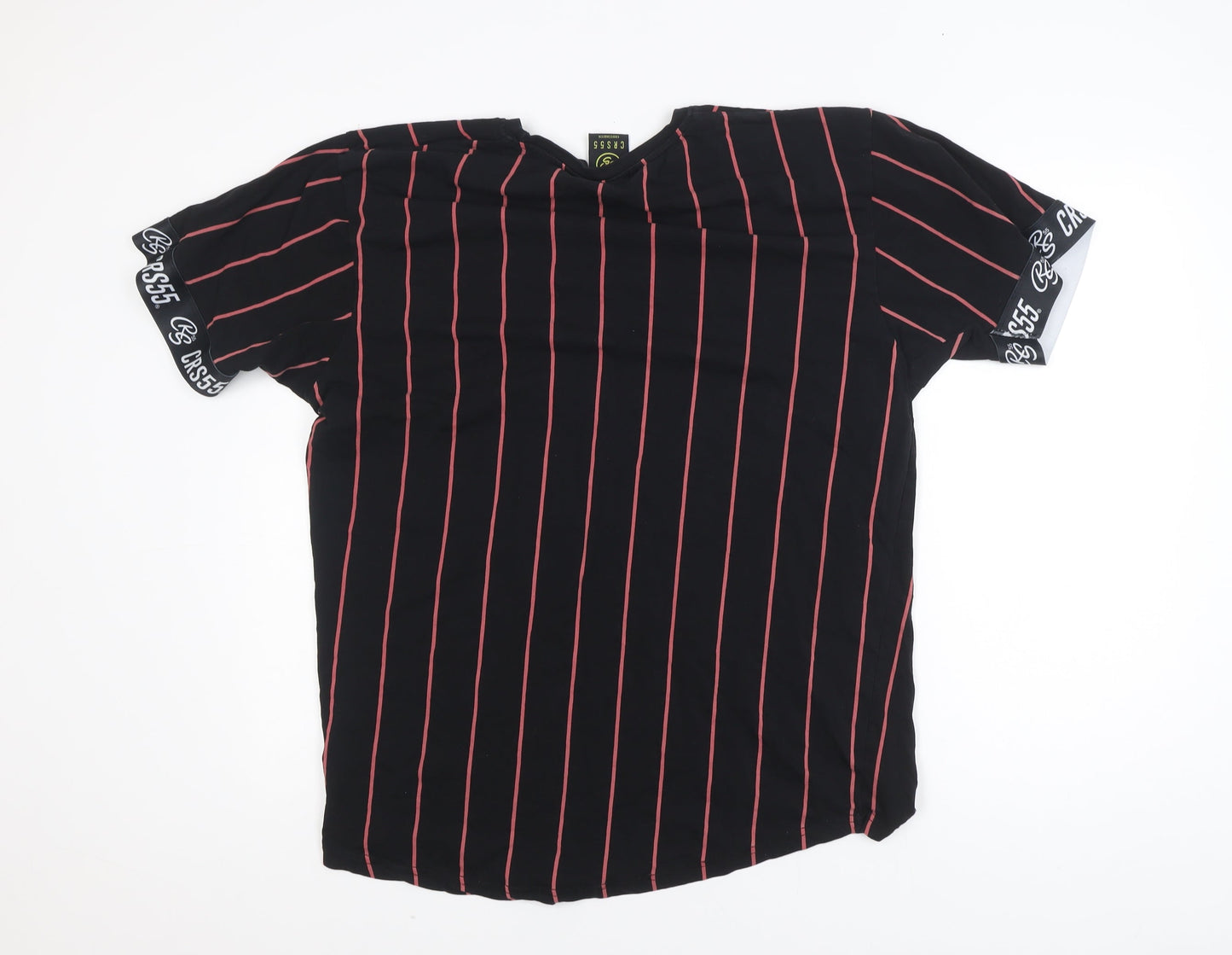 Crosshatch CRS55 Mens Black Red Striped Crew Neck T-Shirt XXL