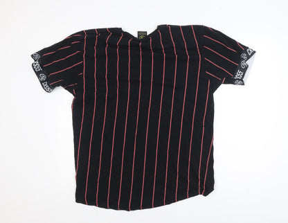 Crosshatch CRS55 Mens Black Red Striped Crew Neck T-Shirt XXL
