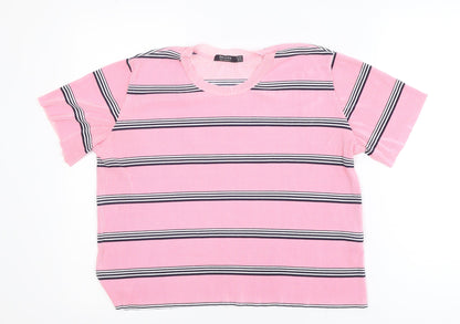 Bershka Women's Pink Striped Short Sleeve Basic T-Shirt Size 12