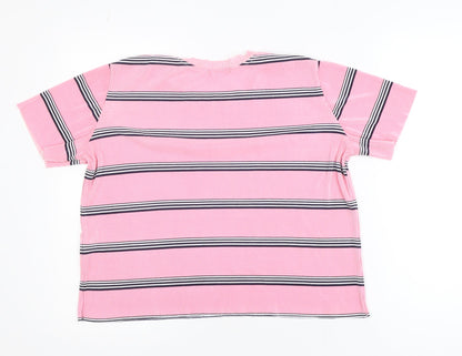 Bershka Women's Pink Striped Short Sleeve Basic T-Shirt Size 12