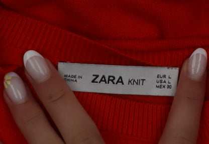 ZARA Women Red Knit Crew Neck Pullover Jumper Size 14