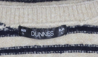 Dunnes Women Beige Stripe Knit Cardigan L Long Sleeve
