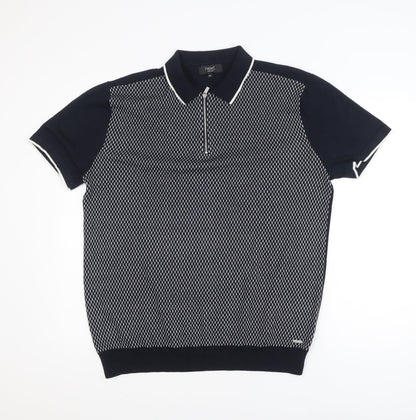 Next Men's Black 2XL Short Sleeve Zip Neck Polo Shirt