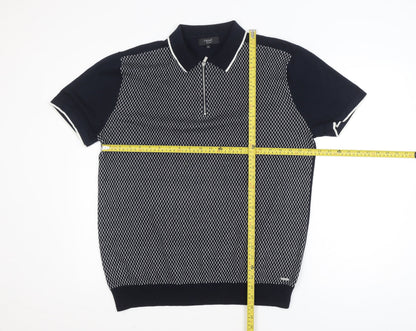 Next Men's Black 2XL Short Sleeve Zip Neck Polo Shirt