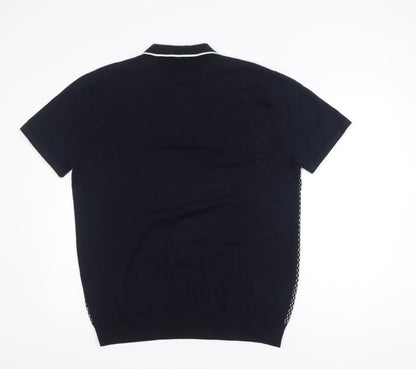 Next Men's Black 2XL Short Sleeve Zip Neck Polo Shirt