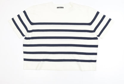 Dunnes Womens White Navy Stripe Short Sleeve Knit Jumper XL