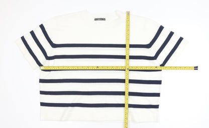 Dunnes Womens White Navy Stripe Short Sleeve Knit Jumper XL