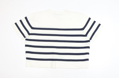 Dunnes Womens White Navy Stripe Short Sleeve Knit Jumper XL