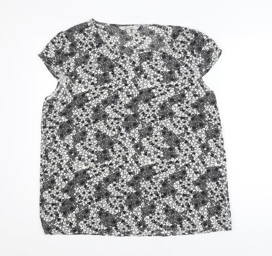 Peacocks Women's Black Heart Print Short Sleeve Blouse Size 16