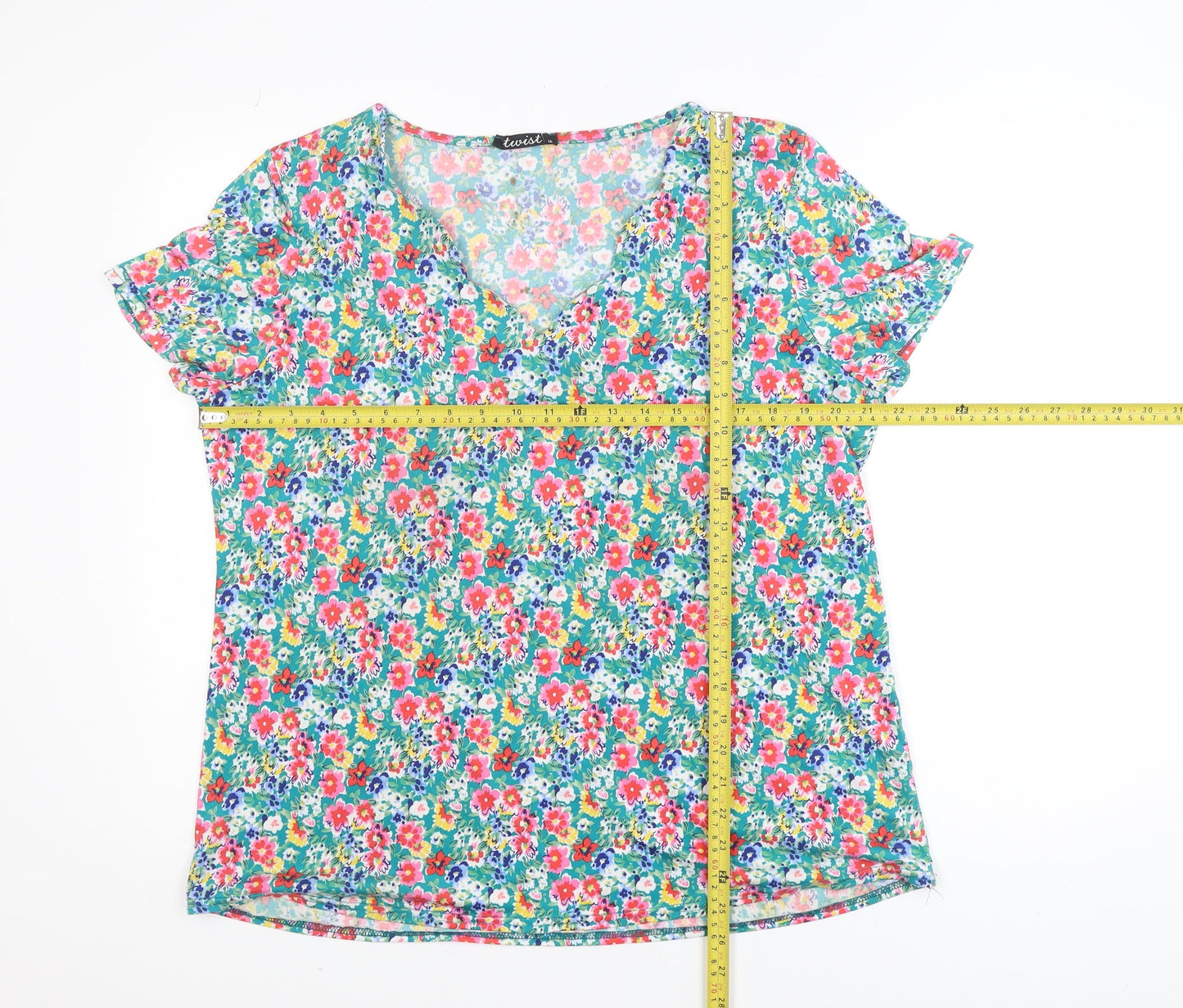 Twist Women’s Multicoloured Floral V-Neck Short Sleeve Top Size 16