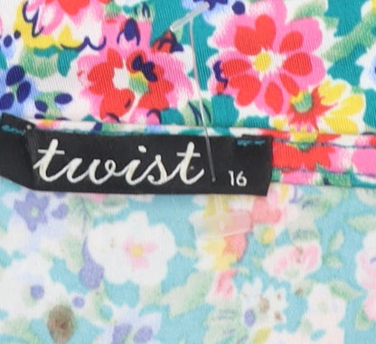Twist Women’s Multicoloured Floral V-Neck Short Sleeve Top Size 16