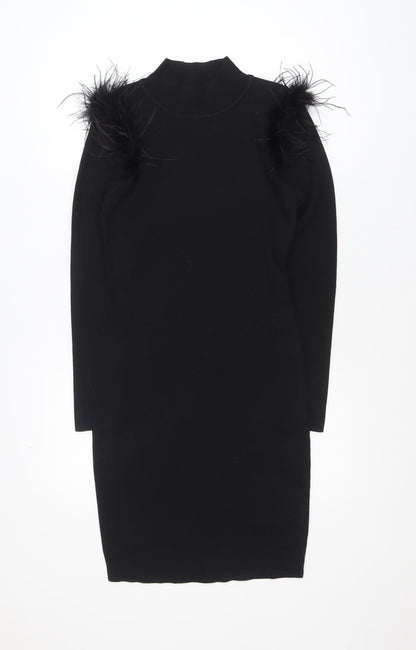 J&H Fashion Women Black L/XL Bodycon Feather Knit Party Dress