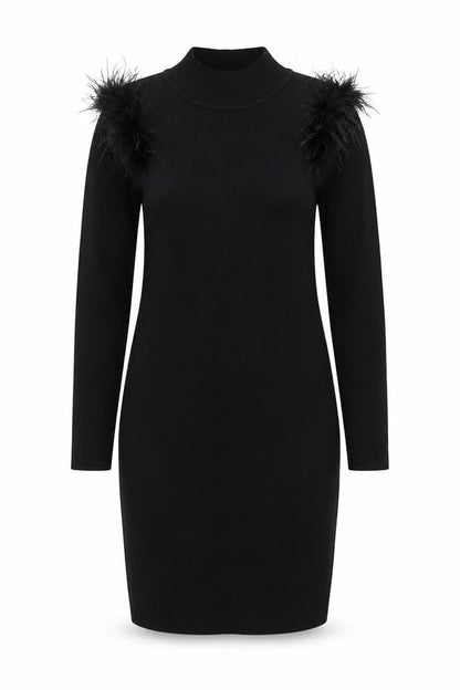 J&H Fashion Women Black L/XL Bodycon Feather Knit Party Dress