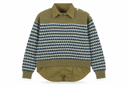 Next Women Olive Green Fair Isle Knit Layered Jumper M Wool Blend