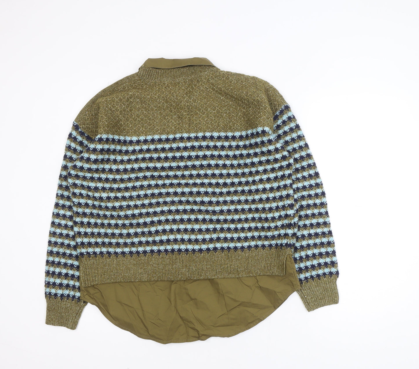 Next Women Olive Green Fair Isle Knit Layered Jumper M Wool Blend