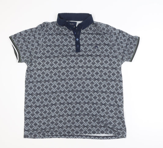 Bewley & Ritch Men's Blue Geometric 3XL Cotton Polo Shirt