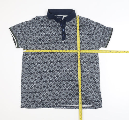 Bewley & Ritch Men's Blue Geometric 3XL Cotton Polo Shirt