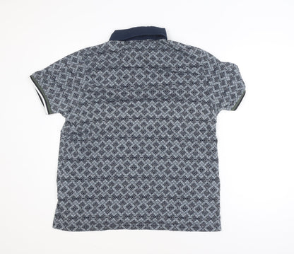 Bewley & Ritch Men's Blue Geometric 3XL Cotton Polo Shirt