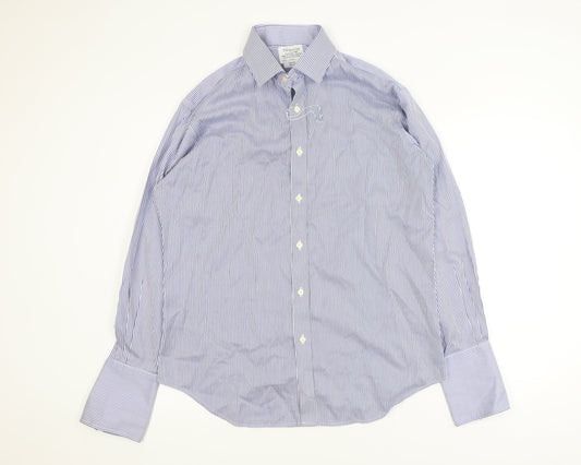 T.M. Lewin Men's Blue Striped Slim Fit Non-Iron Long Sleeve Shirt 16.5