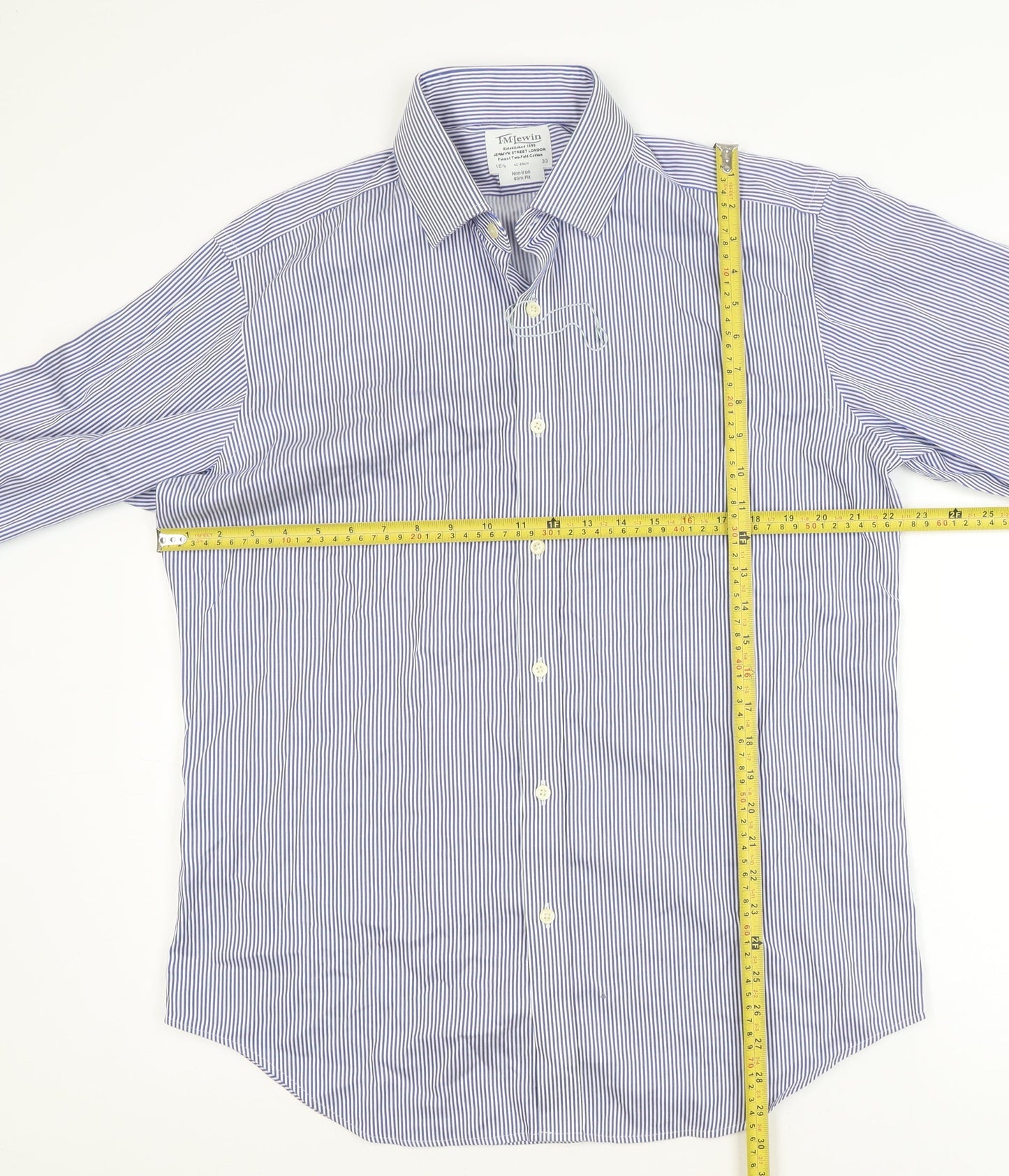 T.M. Lewin Men's Blue Striped Slim Fit Non-Iron Long Sleeve Shirt 16.5