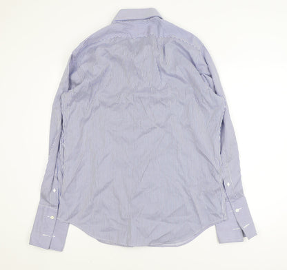 T.M. Lewin Men's Blue Striped Slim Fit Non-Iron Long Sleeve Shirt 16.5