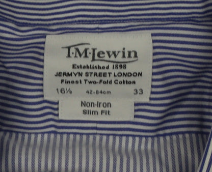 T.M. Lewin Men's Blue Striped Slim Fit Non-Iron Long Sleeve Shirt 16.5