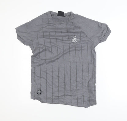 Bee Inspired Men's Grey Slim Fit Pinstripe T-Shirt XS