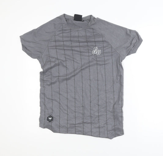 Bee Inspired Men's Grey Slim Fit Pinstripe T-Shirt XS