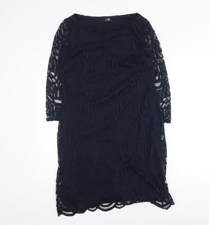 Wallis Women Blue Lace Sheath Dress Size 12 3/4 Sleeve