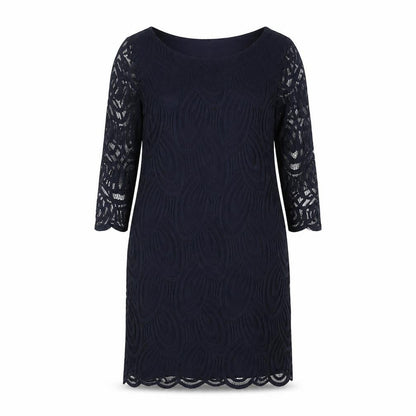 Wallis Women Blue Lace Sheath Dress Size 12 3/4 Sleeve