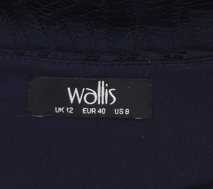 Wallis Women Blue Lace Sheath Dress Size 12 3/4 Sleeve