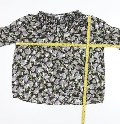 Truly Charlotte Women's Black Floral Ruffle Neck Long Sleeve Blouse Size M