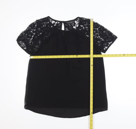 Dorothy Perkins Women's Black Lace Sleeve Tunic Blouse Size 14