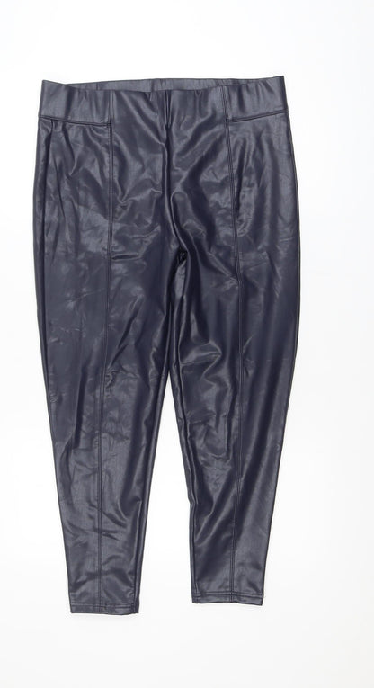 Marks and Spencer Womens Black Faux Leather Leggings Size 16 Short