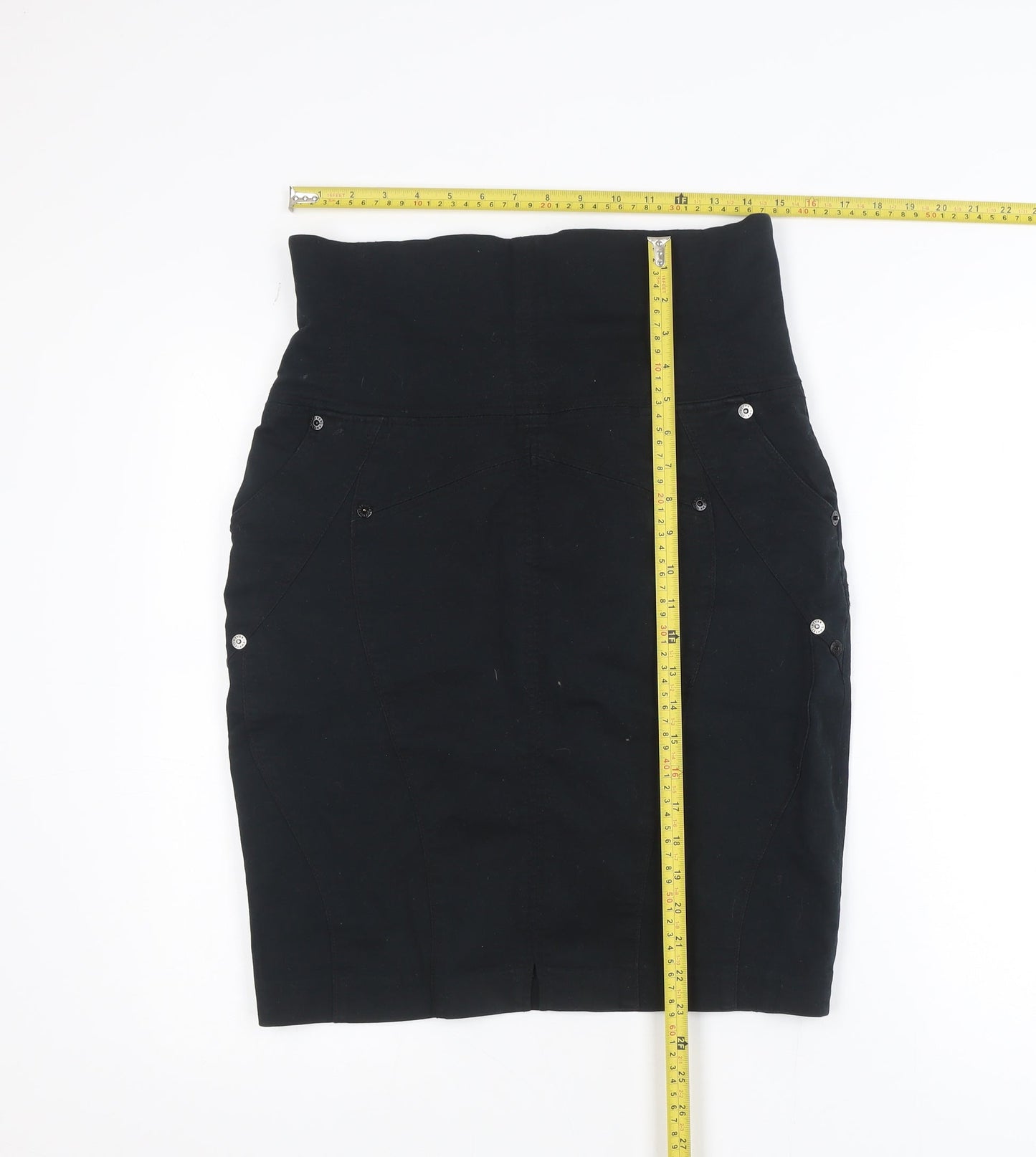 River Island Women’s Black Cotton Stretch Pencil Skirt Size 14