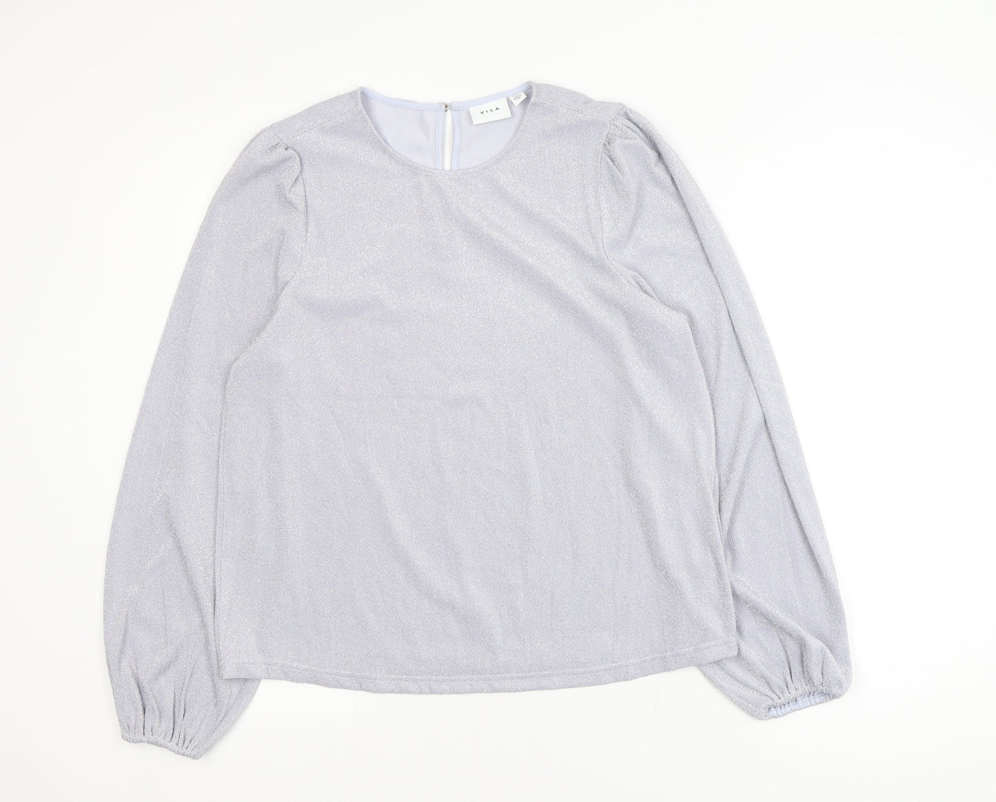 Vila Women's Silver Long Sleeve Glitter Blouse Size 12