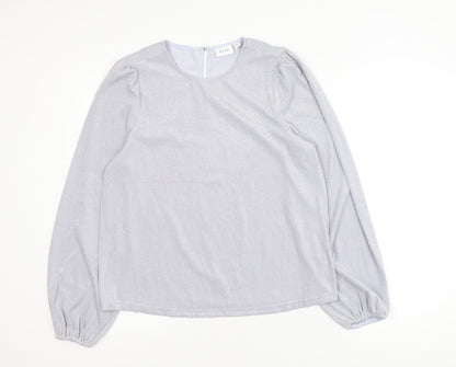 Vila Women's Silver Long Sleeve Glitter Blouse Size 12