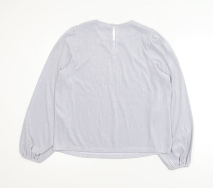 Vila Women's Silver Long Sleeve Glitter Blouse Size 12