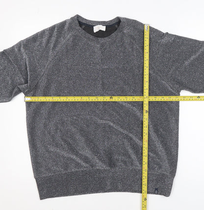 ottod'Ame Women's Grey Glitter Long Sleeve Basic Blouse Size 10