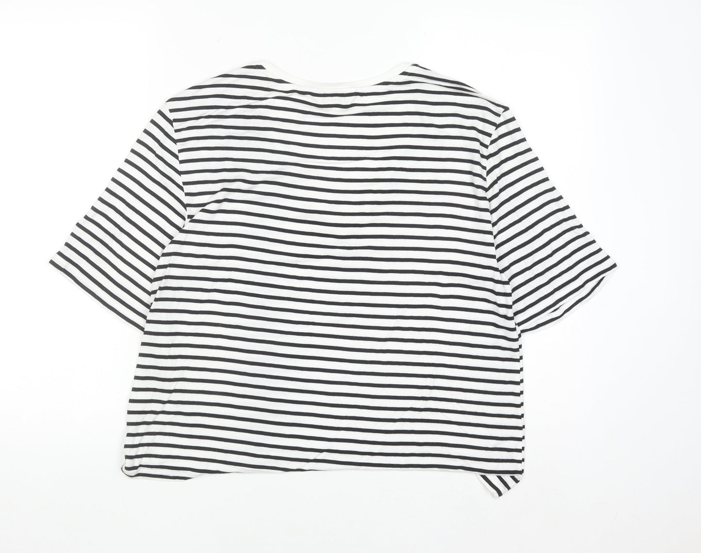 Marks and Spencer Autograph Womens White Black Striped V-Neck T-Shirt Size 12