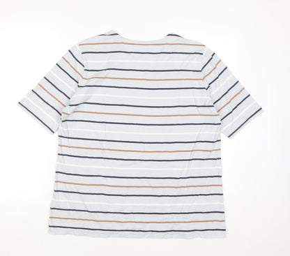 Lands' End Men's Multicoloured Striped Button Shoulder T-Shirt XL