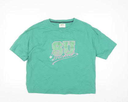 Marks and Spencer Women’s Green Cropped T-Shirt Wicked Print L