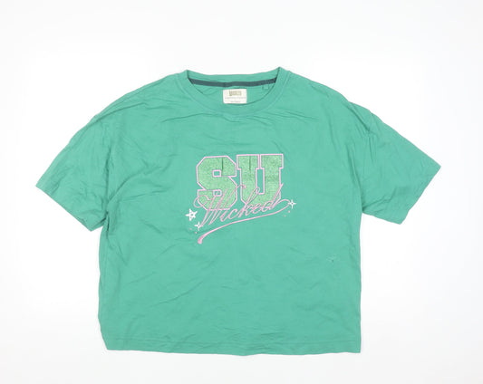 Marks and Spencer Women’s Green Cropped T-Shirt Wicked Print L