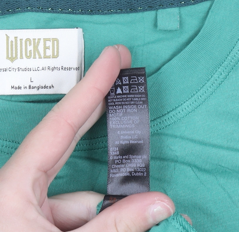 Marks and Spencer Women’s Green Cropped T-Shirt Wicked Print L