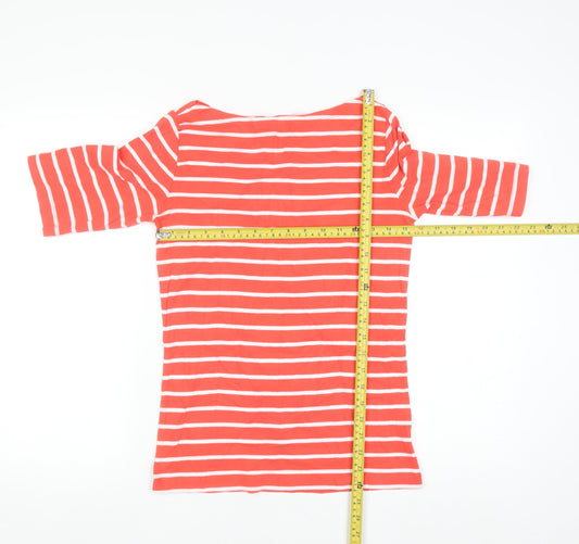 GAP Women Red White Striped Boat Neck 3/4 Sleeve Cotton T-Shirt M