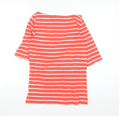 GAP Women Red White Striped Boat Neck 3/4 Sleeve Cotton T-Shirt M