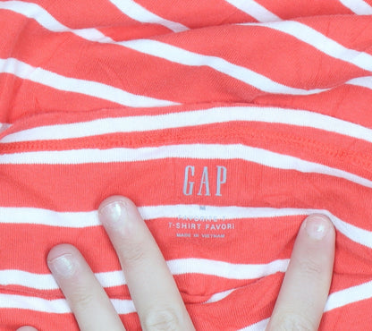 GAP Women Red White Striped Boat Neck 3/4 Sleeve Cotton T-Shirt M
